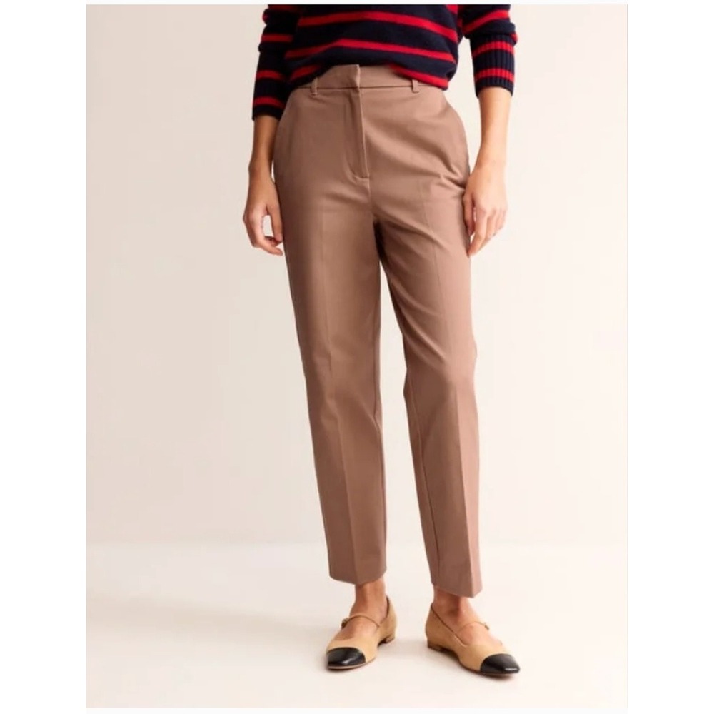 Boden Kew Bi-Stretch Trousers Tall Length Camel Tan Brown Straight Cotton US 8L